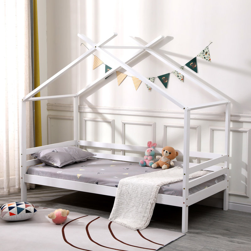 Laurentius Single (3') House Beds, With 1 x Mattress, White, Without Trundle