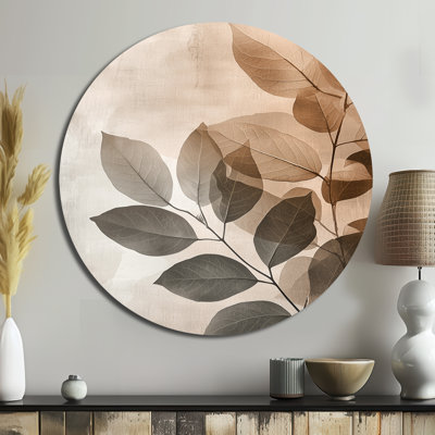 «Taupe Leaves Mosaic Collage II - Leaves», impression murale en métal