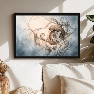 Toile noire encadrée en bois noir pour salon, chambre à coucher, bureau ou vestibule - décoration murale décorative avec fantaisie nature