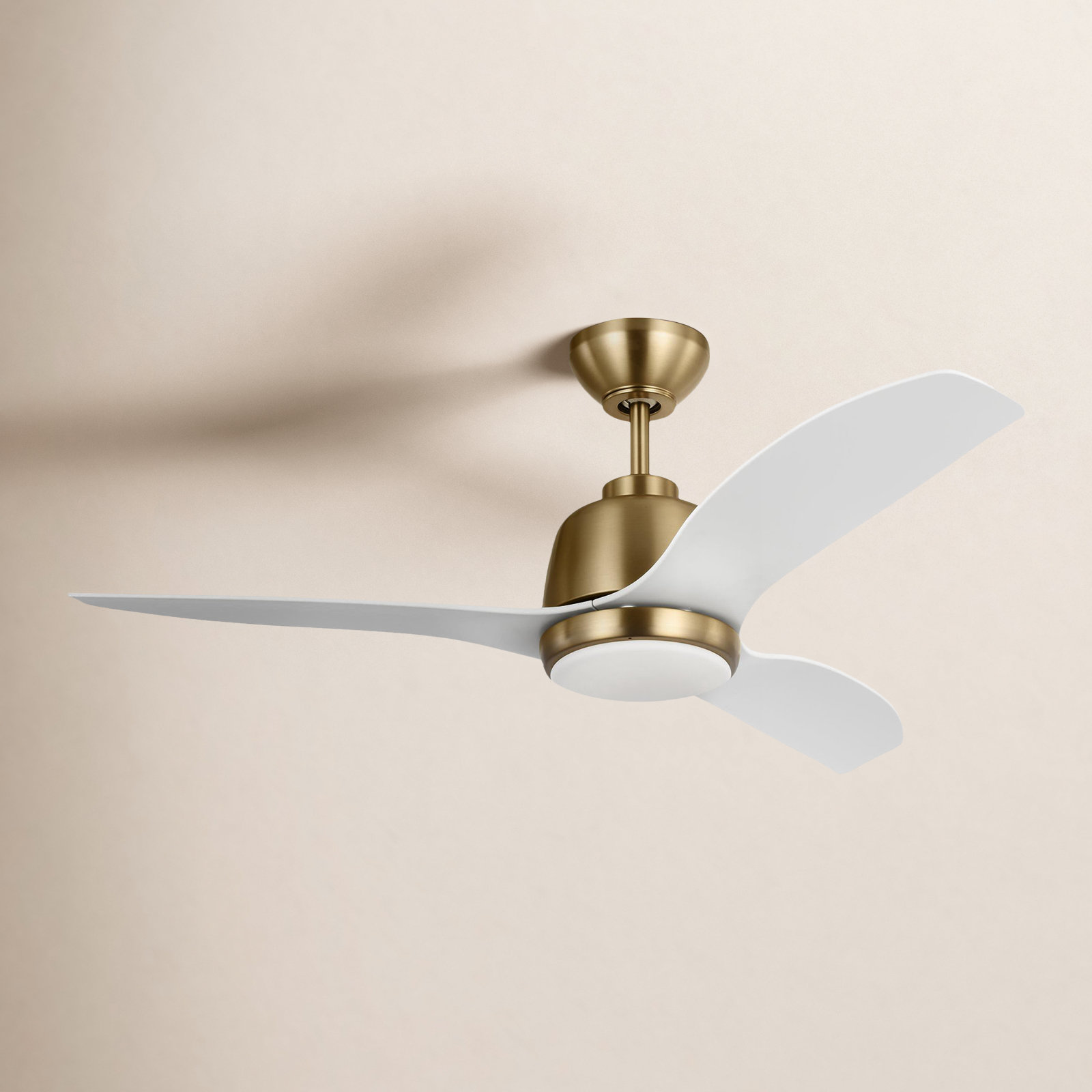 44'' Ceiling Fan with LED Light Kit, 15.18" H x 44" W x 44" D, White, Satin Brass