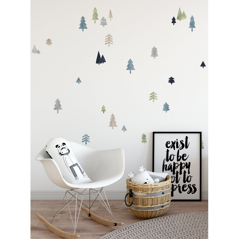 Adhésif décoratif mini arbres minuscules forêt, Vert / bleu / noir