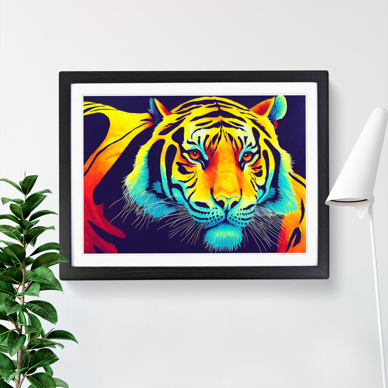 Colourful Tiger Vol.4 Abstract - Framed Print, 25cm H x 34cm W x 2cm D, Black Framed
