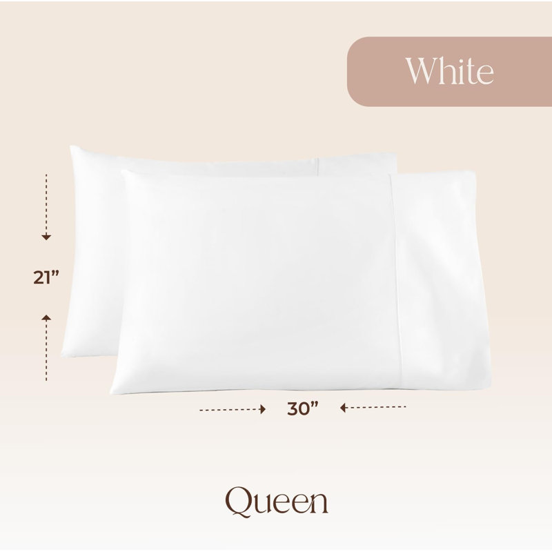 100% Organic Cotton Pillow Cases Queen Size Set of 2-100% Cotton Pillowcases GOTS Certified 500 Thread Count - Naturally Cooling Comfortable Breathable & Soft Pillow Cases (White, Queen)