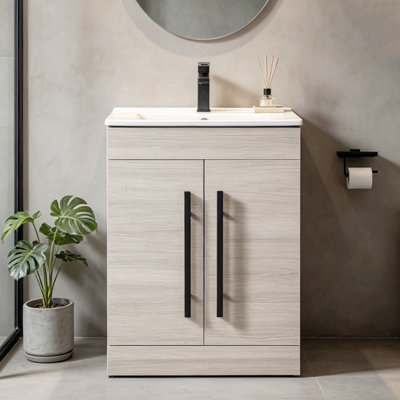 24" Free Standing Single Bathroom Vanity with Ceramic Sink,with Storage & Soft Close Doors for Small Space