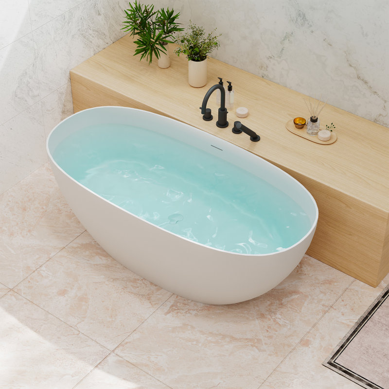 Casainc Freestanding Soaking Solid Surface Resin Stone Bathtub