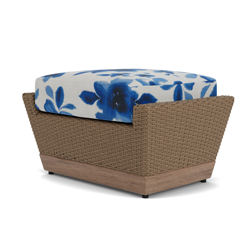 Charisma Rectangle Outdoor Ottoman Patio Ottoman, Watercolor Blossom Capri
