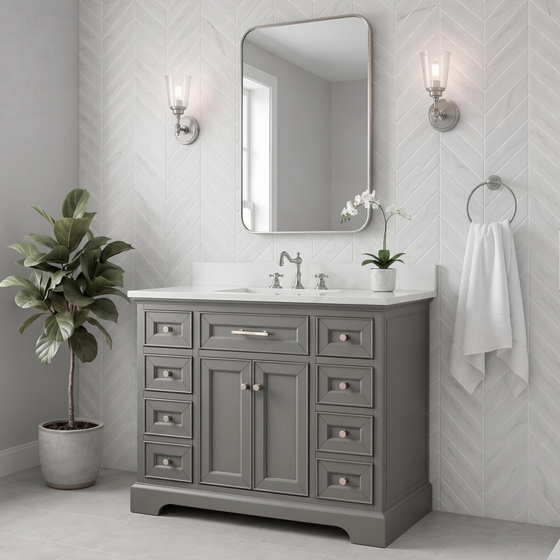 Thompson 42" W Single Bathroom Vanity, Gray/Brushed Nickel