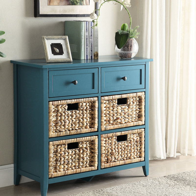 6 consoles bleu sarcelle: façade en panier pour le charme, bois, mécanisme coulissant en métal sophistiqué,