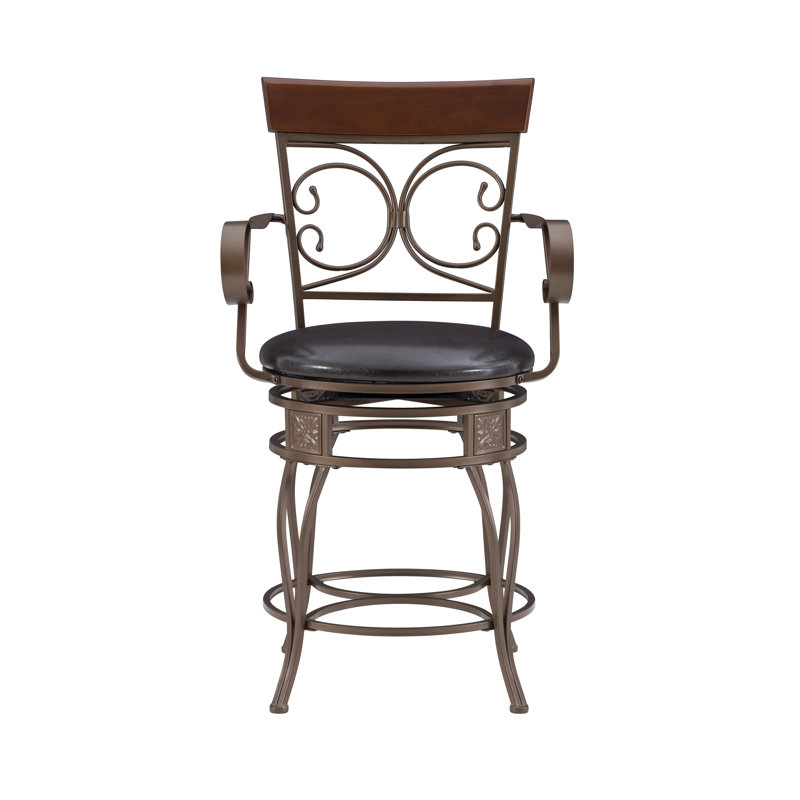 Lowry Swivel Upholstered Counter Stool with Iron Frame, Dark Brown, Counter Stool (24.5” Seat Height)