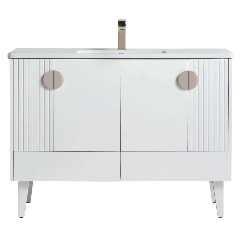 Ensemble de meuble-lavabo simple 48 po Saimah, Blanc mat, Nickel satiné