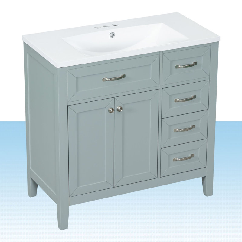 Ensemble de meuble-lavabo simple 36 po Jermey, Vert, Argent