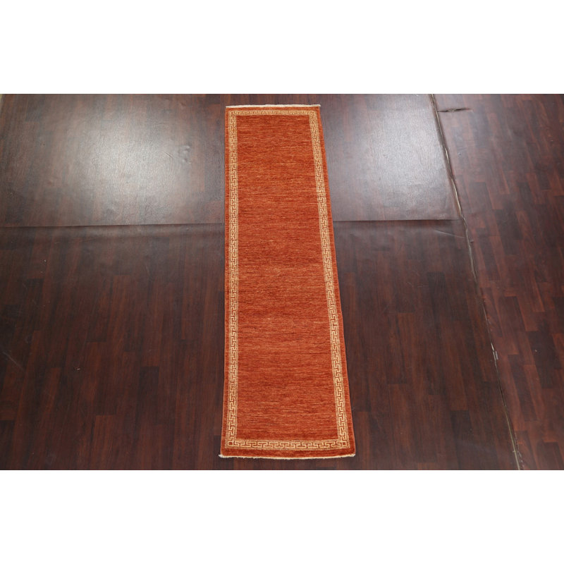 Tapis de couloir oriental Karita Gabbeh Kashkoli orange noué à la main 3 x 9