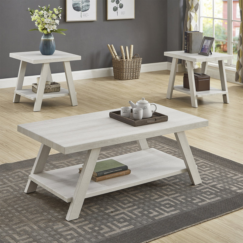 Ensemble de tables basses Athens, Blanc, Blanc