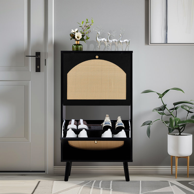 Lavenia 2-Drawer Manufactured Wood Shoe Cabinet, Black/Gold