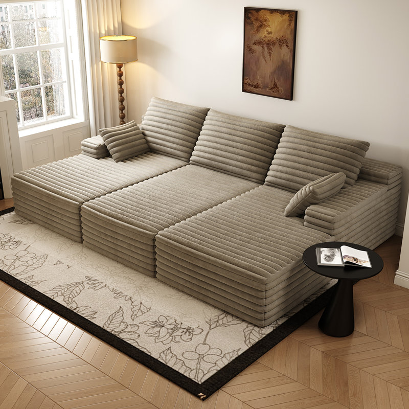 109.9"Oversized Upholstered Chaise Lounge, 3 Piece No Assembly Required Sleeper Couch,3 Seater Sofa Bed, Brown