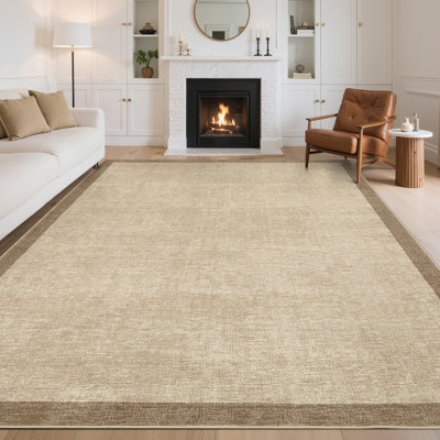 Washable Rugs for Living Room Bedroom 10x13 Modern Neutral Area Rug Non Slip Backing Border Accent Carpet Foldable Floor Mats for Nursery Playroom Camel