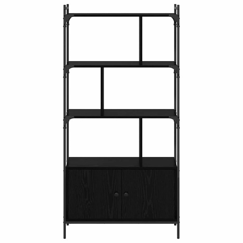 Bookcase with Doors Book Shelf Storage Shelf Organiser Engineered Wood, Black Oak