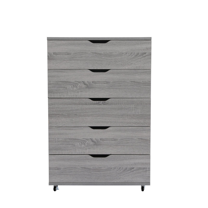 Gray  5-Drawer Dresser with Wheels – Modern Storage Cabinet, Gray