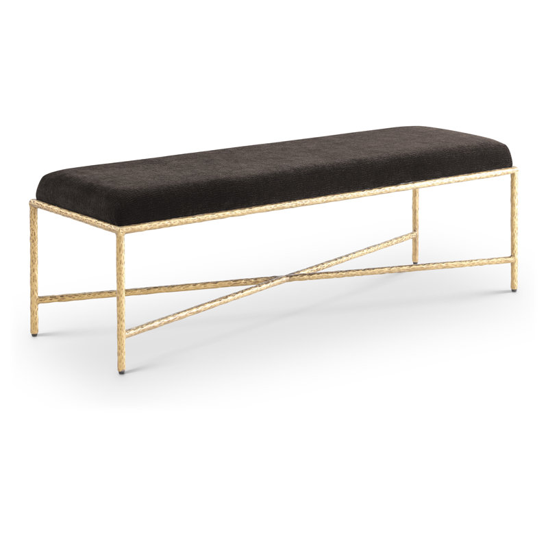 Banc en tissu Iyania Chenille, Tissu chenille brun, Doré