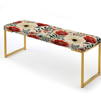 Floral Upholstered Gold Bench
