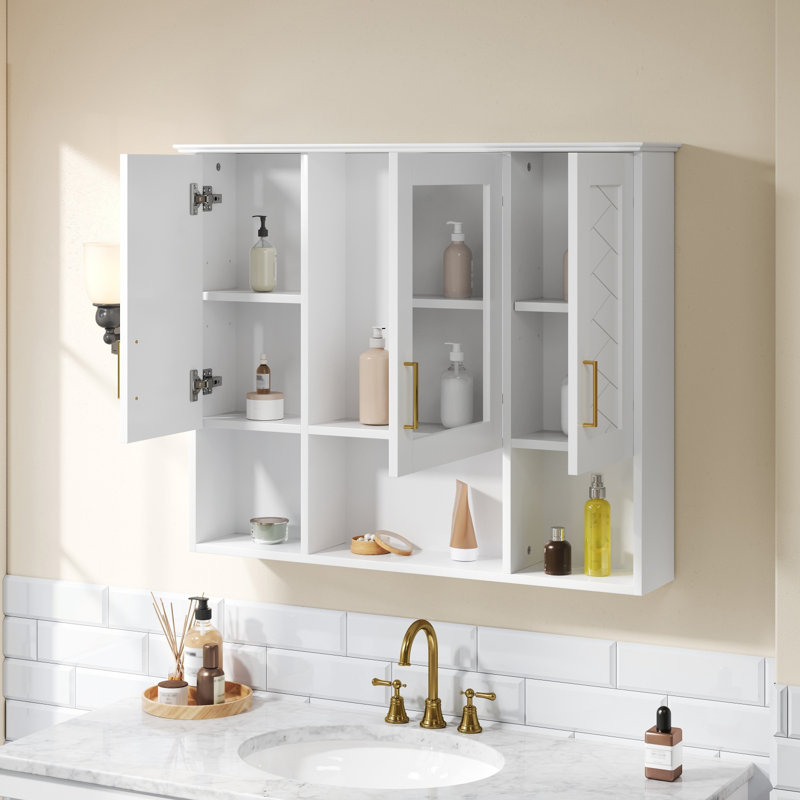 Pharmacie murale 35 pouces avec miroir et tablettes réglables, Blanc