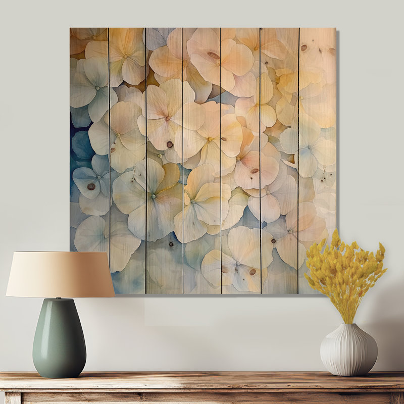 Hydrangea In Soft Focus Of Summer II - Hydrangea Wood Wall Decor - On Natural Pine Wood, 36" H x 36" W x 0.78" D