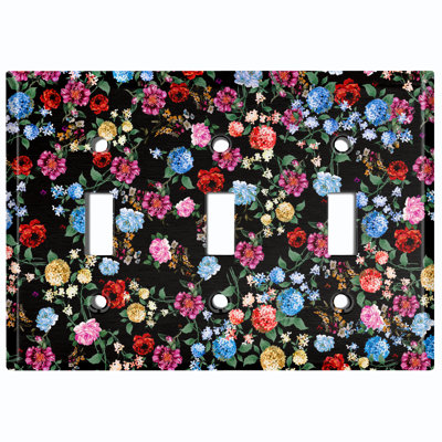 Plaque murale 3 prises colorées avec fleurs roses colorées