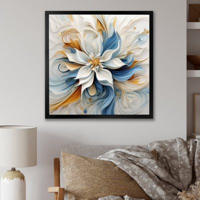Abstrait fleur de magnolia blanc, bleu ambre - art mural fleurs