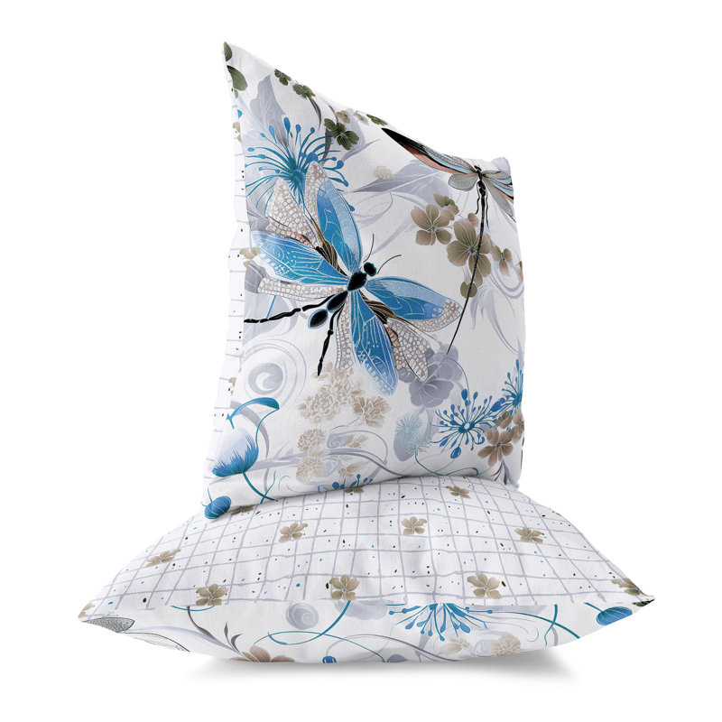 Coussin décoratif intérieur / extérieur Wings In Motion, Bleu / gris / olive, H 16 po x l 16 po