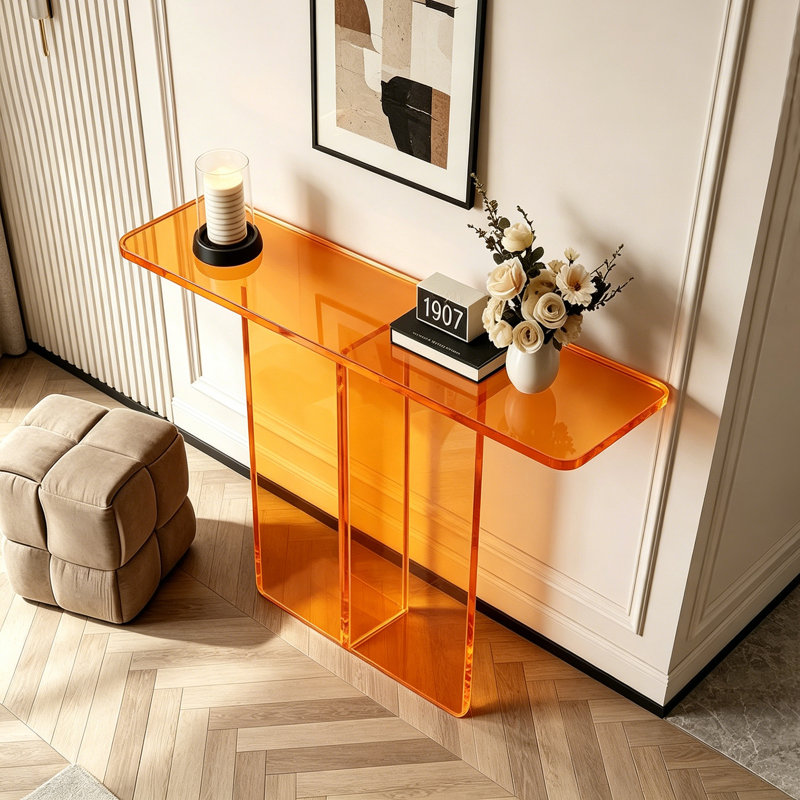 Console simple et transparente en acrylique, 31.5" H x 39.37" W x 11.81" D, Orange, Orange, Orange