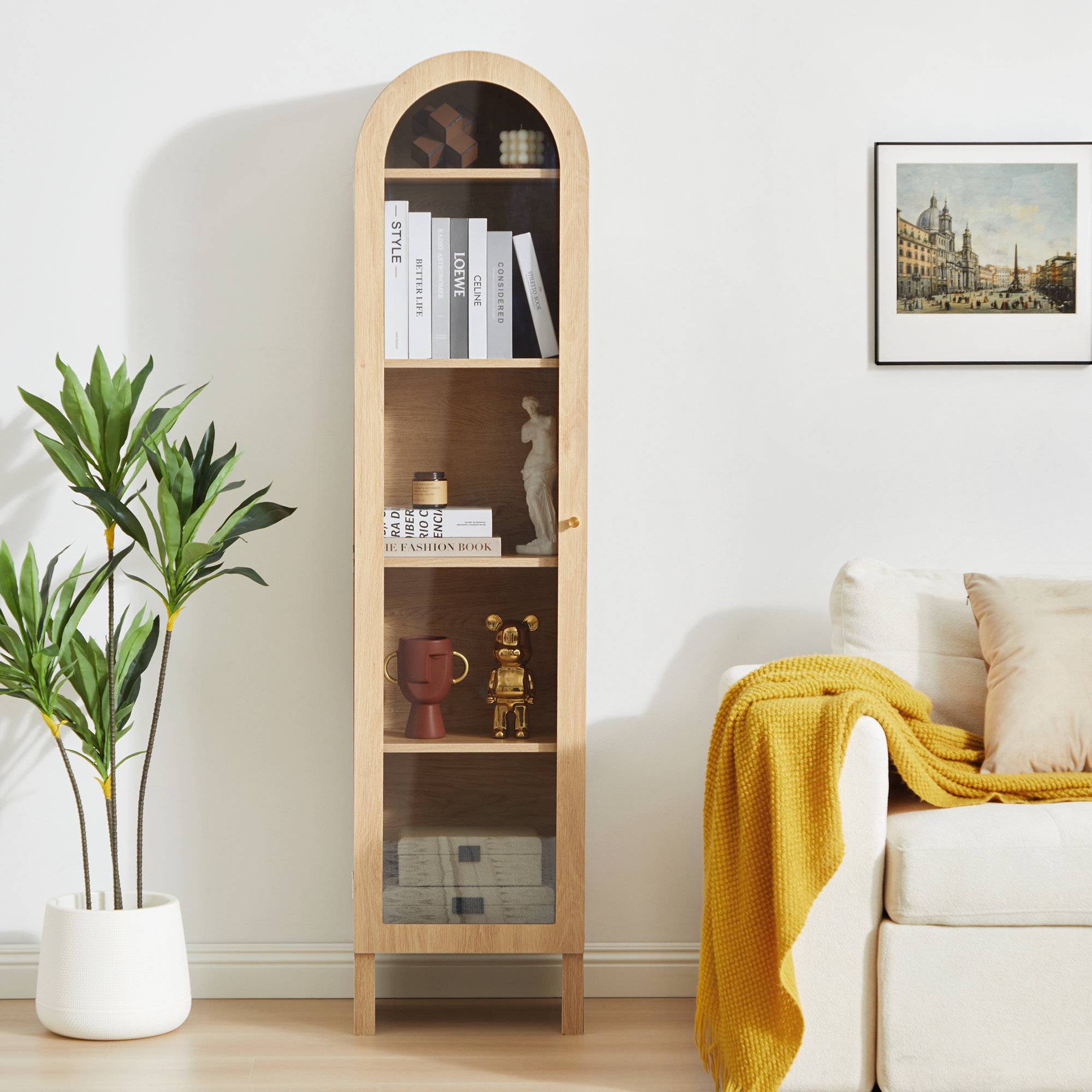 67'' Tall Arched Storage Display Cabinet Bookcase