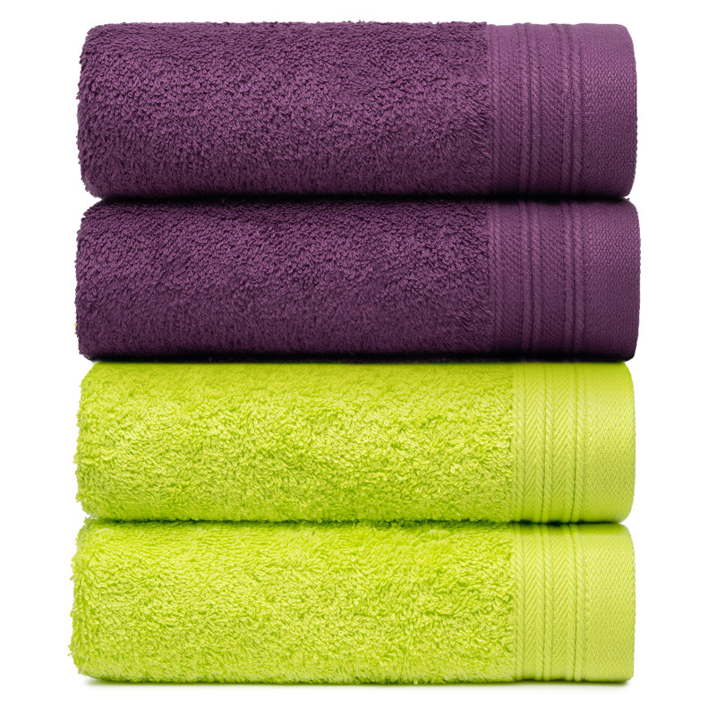 Ensemble de serviettes essuie-mains 100% coton 4 pièces Kendra, Vert pomme / prune