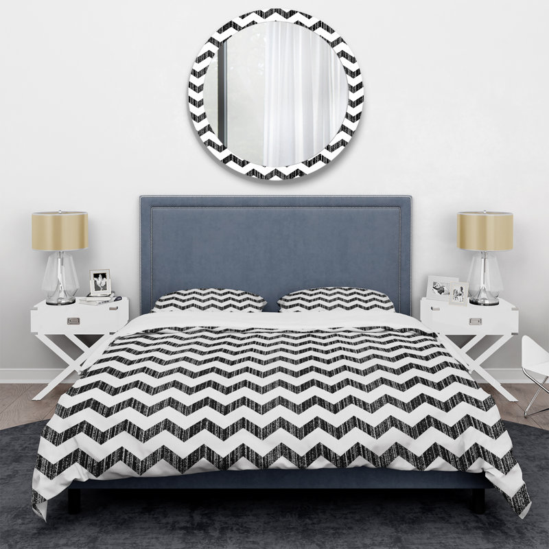 Chevron horizontal noir - ensemble de housse de couette abstrait - microfibre de polyester