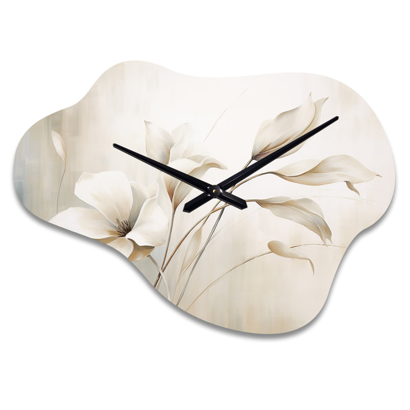 Horloge murale blanche en métal Stinnett Elegance III - Botanicals Cloud, Grand