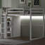 Lit mezzanine double moderne en bois massif blanc classique avec garde-robe intégré, tablettes de rangement et éclairage DEL