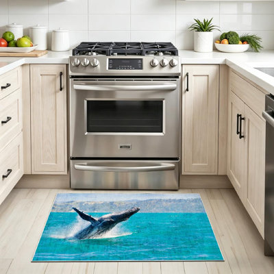 Blue Machine Washable,Whale Water Watching Boat New Zealand Indoor Area Rug