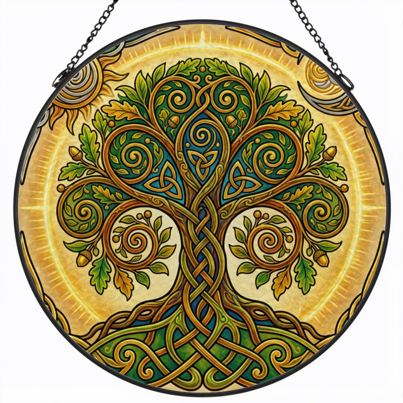 Vitrail de fenêtre 7,8 "H Celtic Tree, H 7,8 po x l 7,8 po