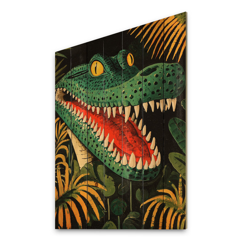 Armure d'alligator écailleux - Crocodile vert, impression sur bois de pin naturel, H 40 po x l 30 po