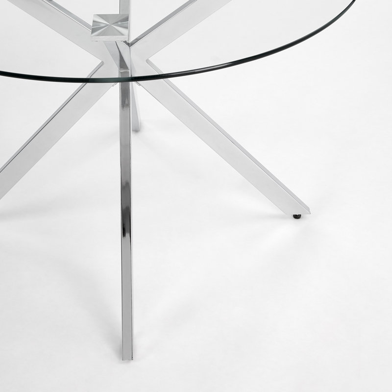 Table de salle à manger à piédestal en verre Dunston, Argent