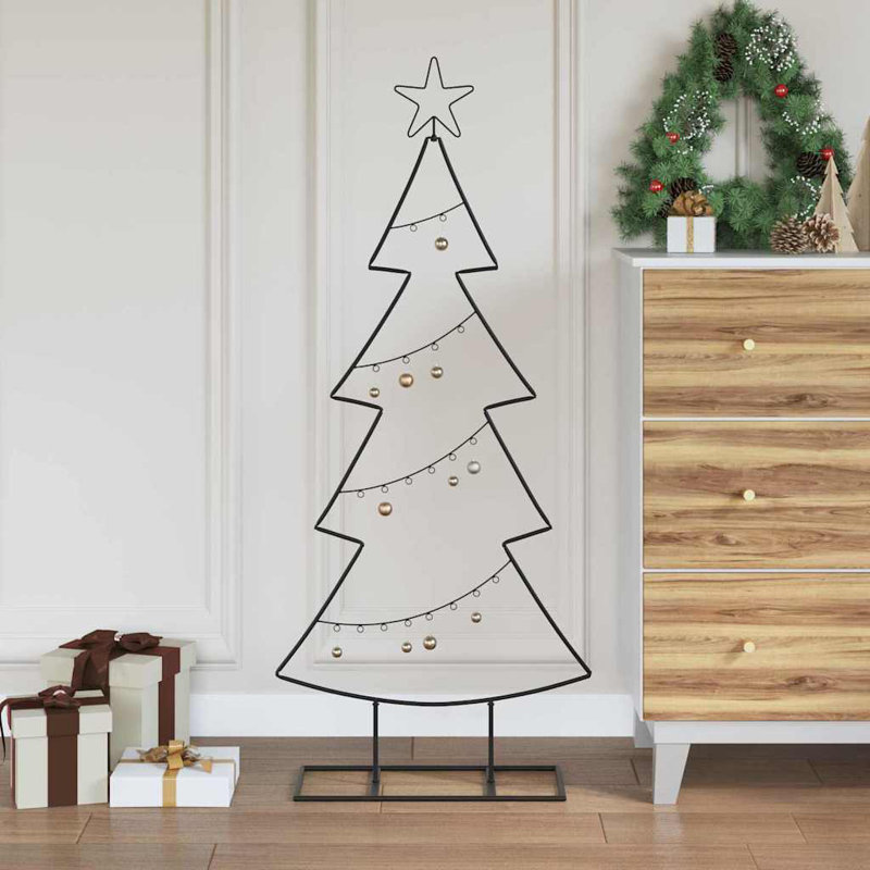 Metal Christmas Tree with Stand Black Steel, 125cm H