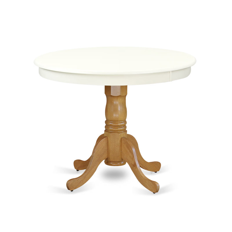 Antique Mid-Century Modern Dining Table - a Round Dining Table Top with Pedestal Base, Linen White & Oak, Linen White, Oak
