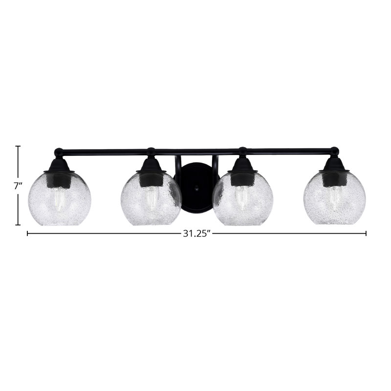 Barre d'éclairage de salle de bain 4 lumières Paramount avec fini noir mat et verre fumé de 5,75 po