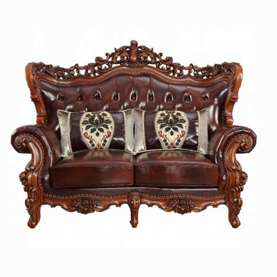 Causeuse en cuir fleur de cerisier transitionnel Equipa avec capitonnage et bordure à volutes