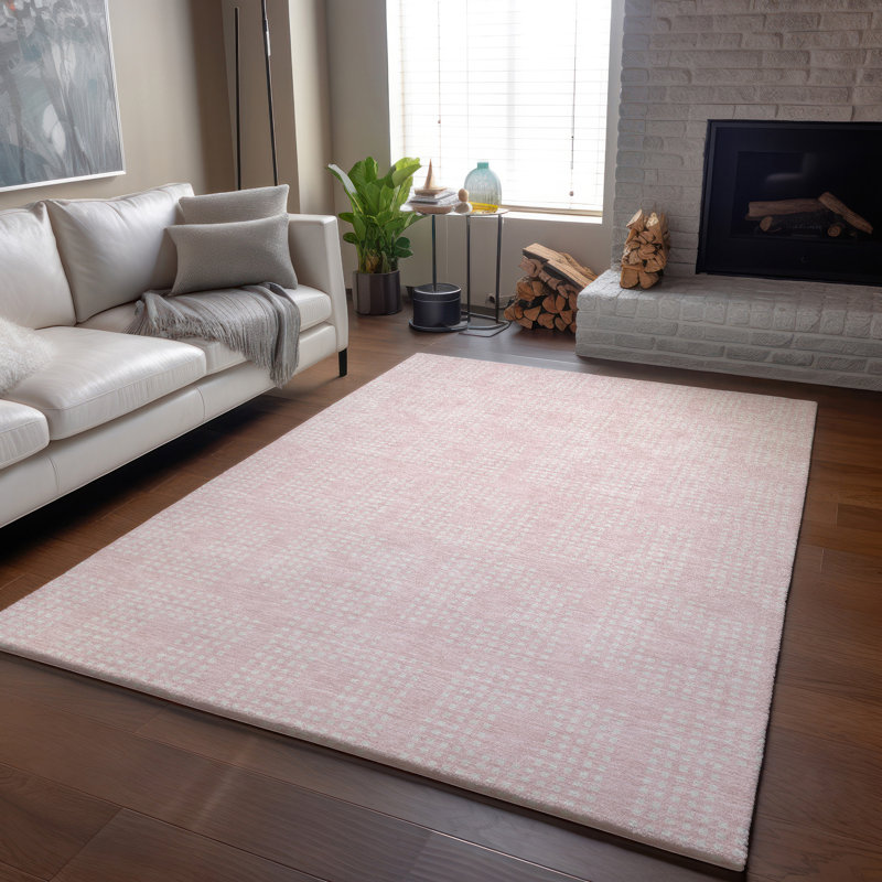 Tapis rose Prisco lavable à la machine de qualité supérieure, Rectangle 10 pi x 14 pi