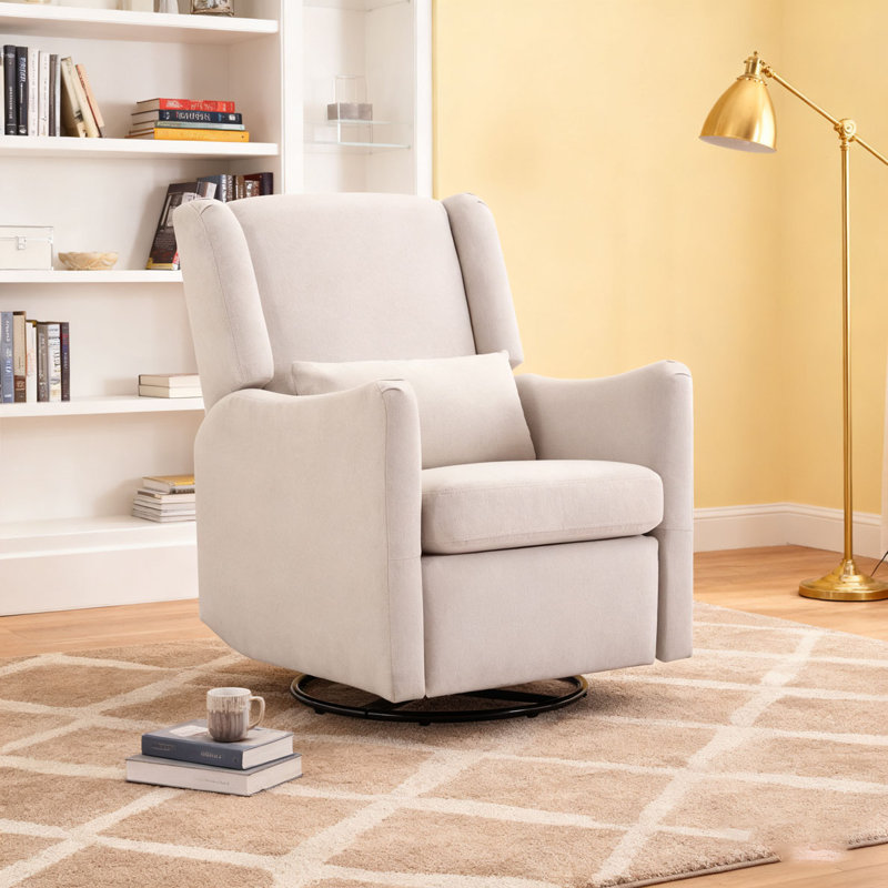 Fauteuil inclinable à bascule pivotant à oreilles de 29,5 po de largeur, fauteuil inclinable oscillant à bascule, Lin beige