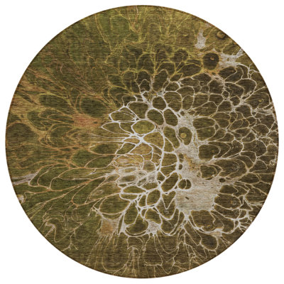 Tapis d'intérieur rond lavable abstrait 8 pi gris
