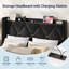 Velvet Upholstered Bed Frame with Charging Station and Storage Wingback Headboard-132969028-132969026