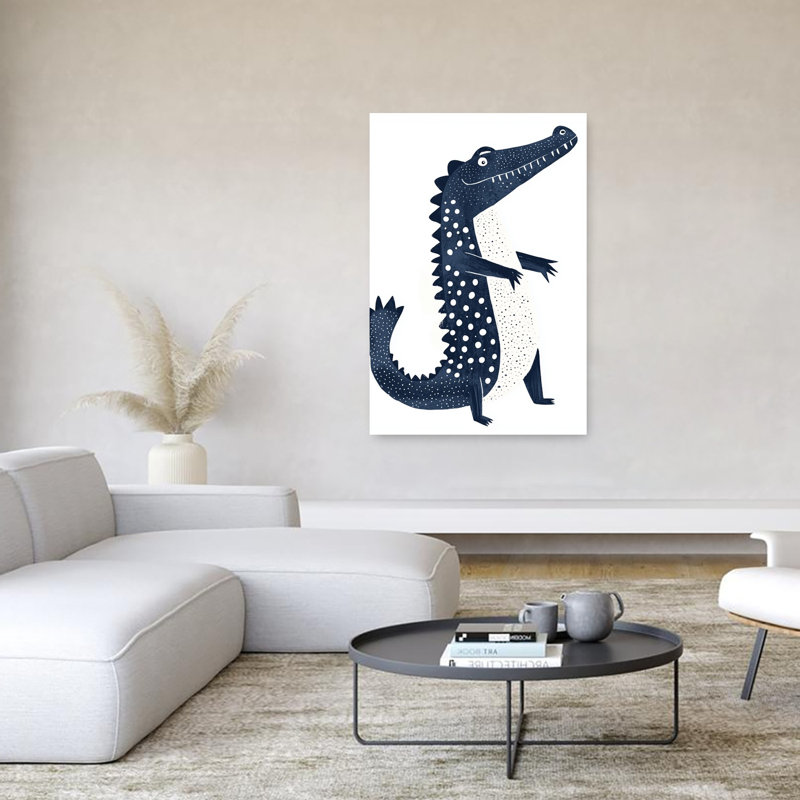 Polka Dot Crocodile Modern Playful Whimsical Alligator Crocodile Wall Art Print by Mathieu - Wrapped Canvas Print
