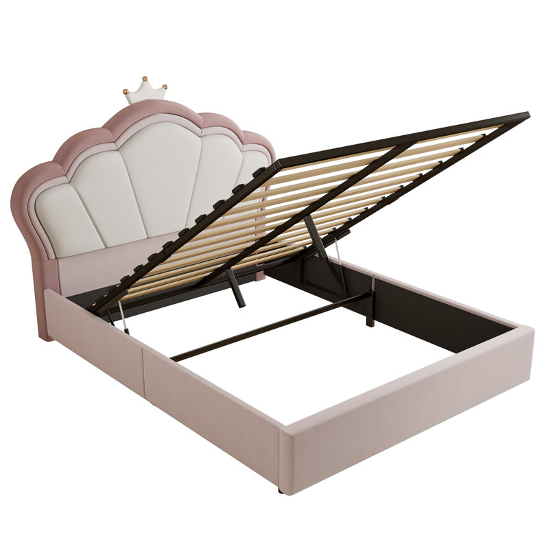 Pink Velvet Hydraulic Storage Bed, Double