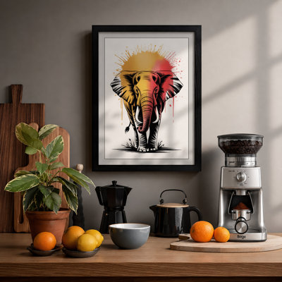Elephant at Sunrise Modern - Framed Print